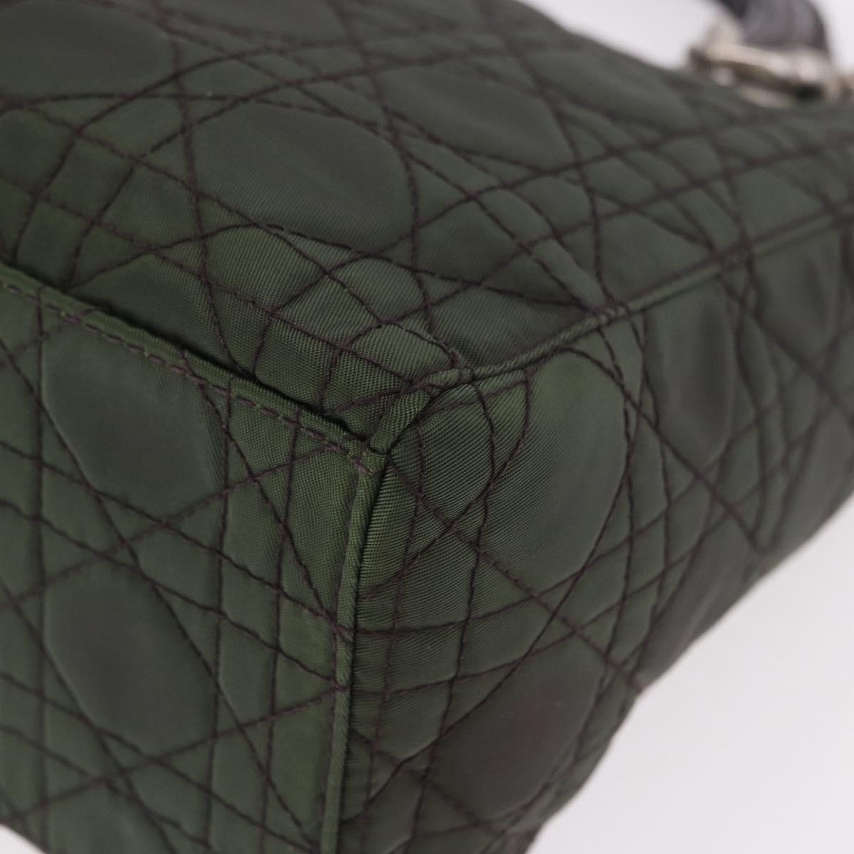 Christian Dior Canage Hand Bag Canvas 2way Green Silver Auth ka5205