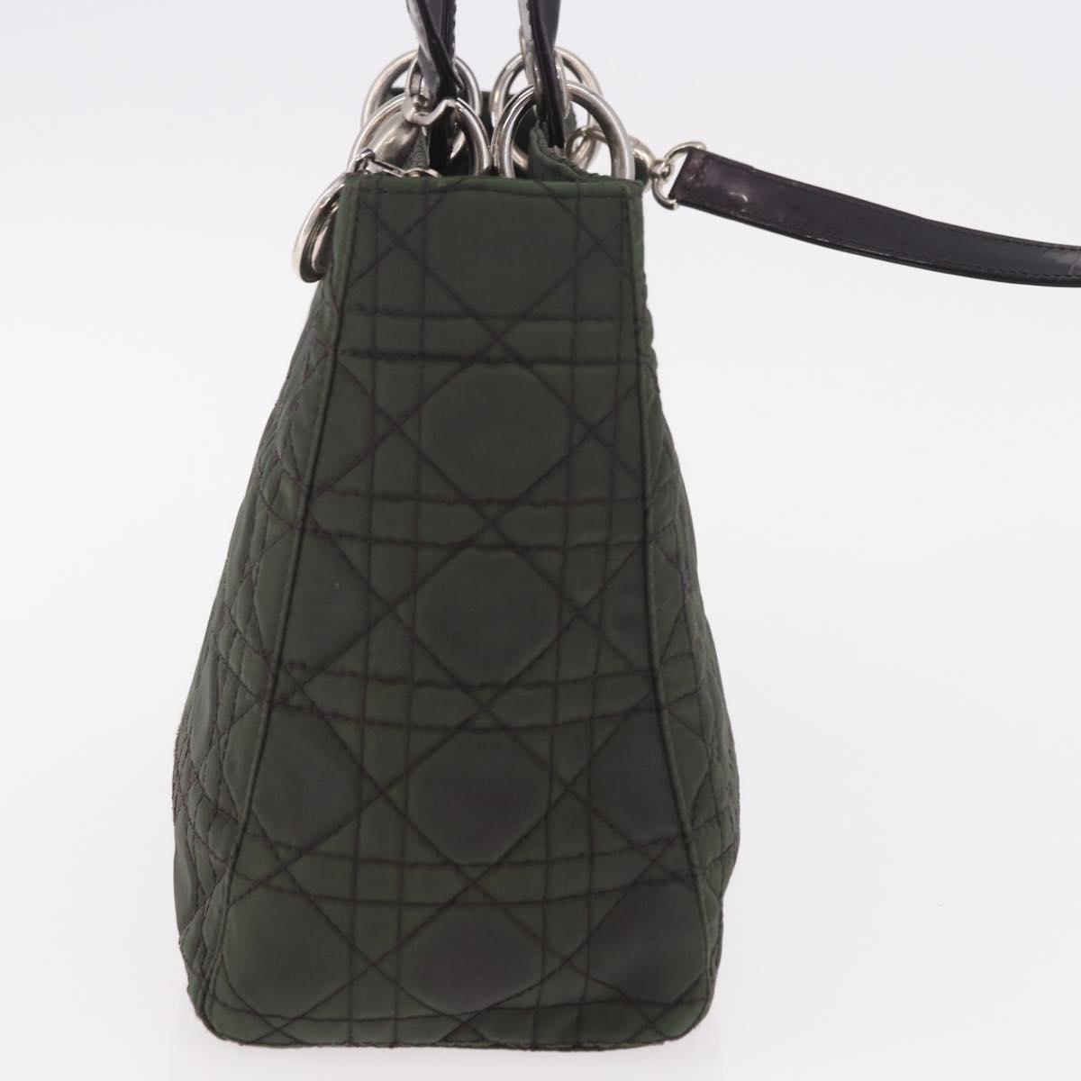 Christian Dior Canage Hand Bag Canvas 2way Green Silver Auth ka5205