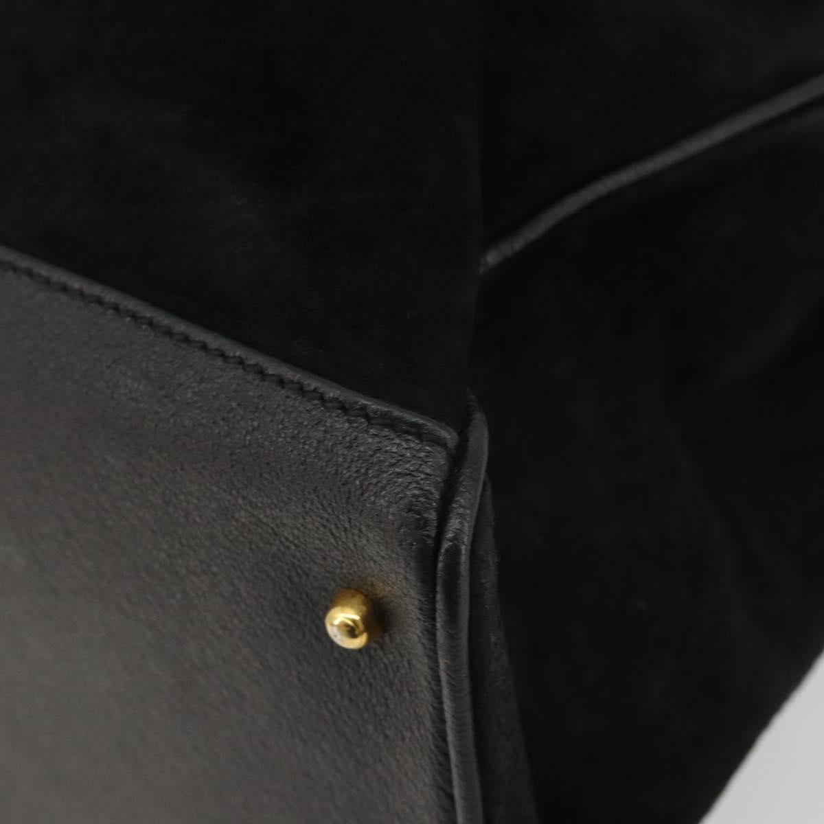 GUCCI Bamboo Hand Bag Suede 2way Black Gold 002 2855 Auth ka5206