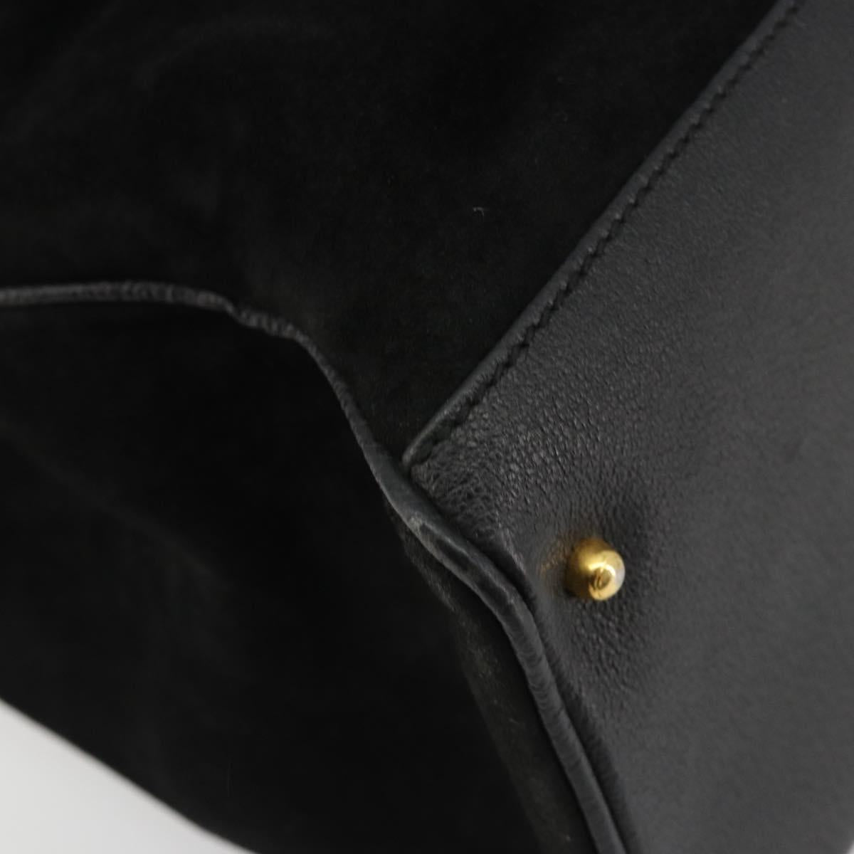 GUCCI Bamboo Hand Bag Suede 2way Black Gold 002 2855 Auth ka5206