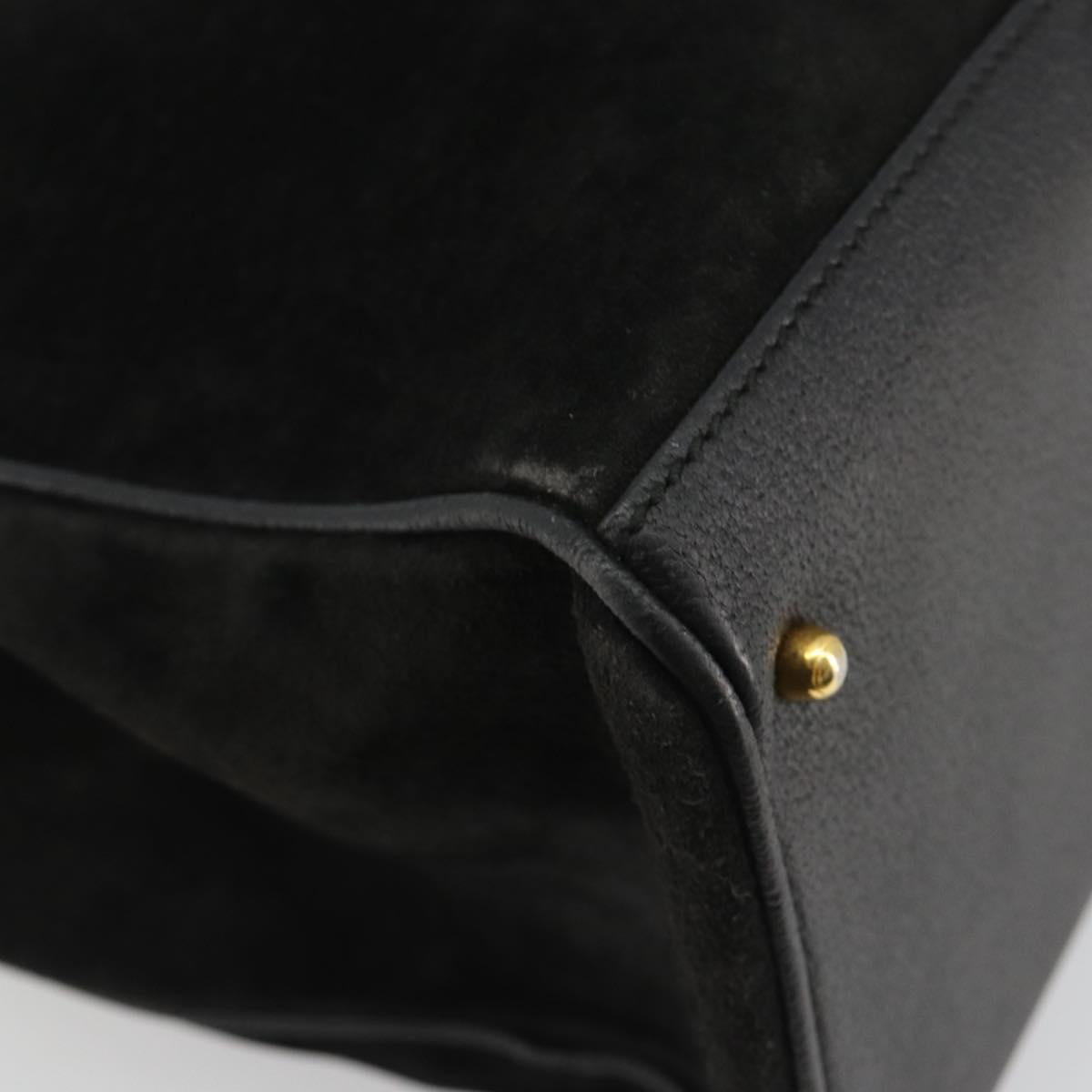 GUCCI Bamboo Hand Bag Suede 2way Black Gold 002 2855 Auth ka5206