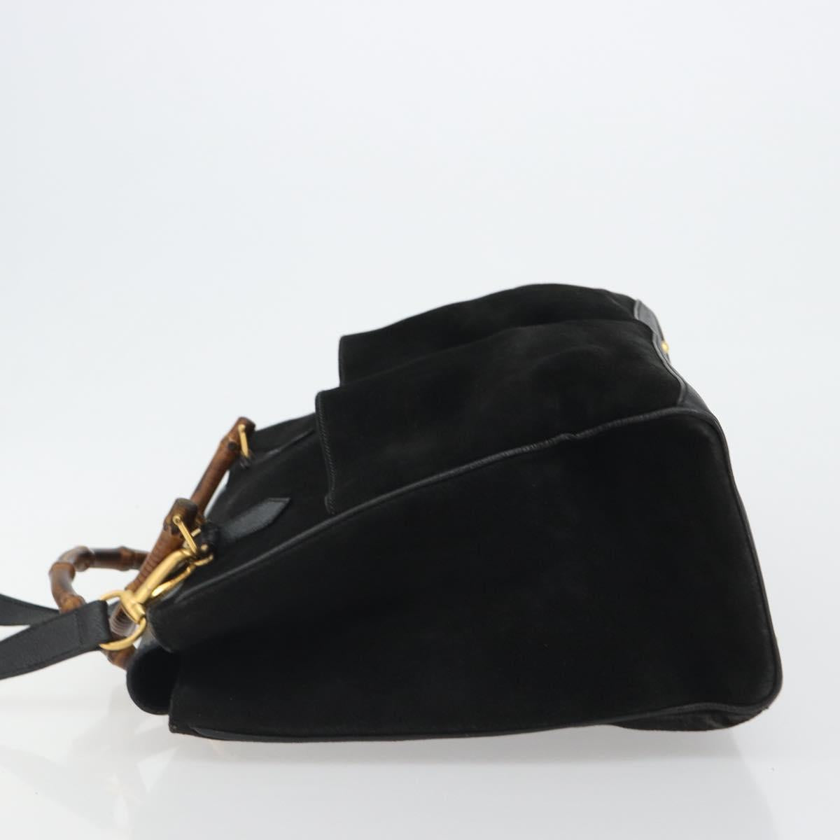 GUCCI Bamboo Hand Bag Suede 2way Black Gold 002 2855 Auth ka5206