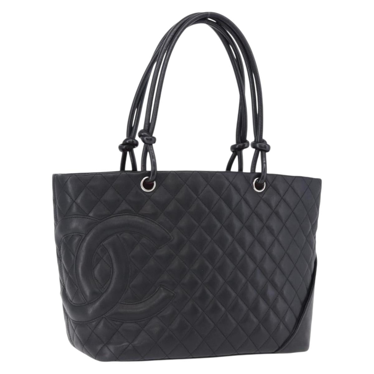 CHANEL Matelasse Cambon Line COCO Mark Tote Bag Leather Black CC Auth ka5210V