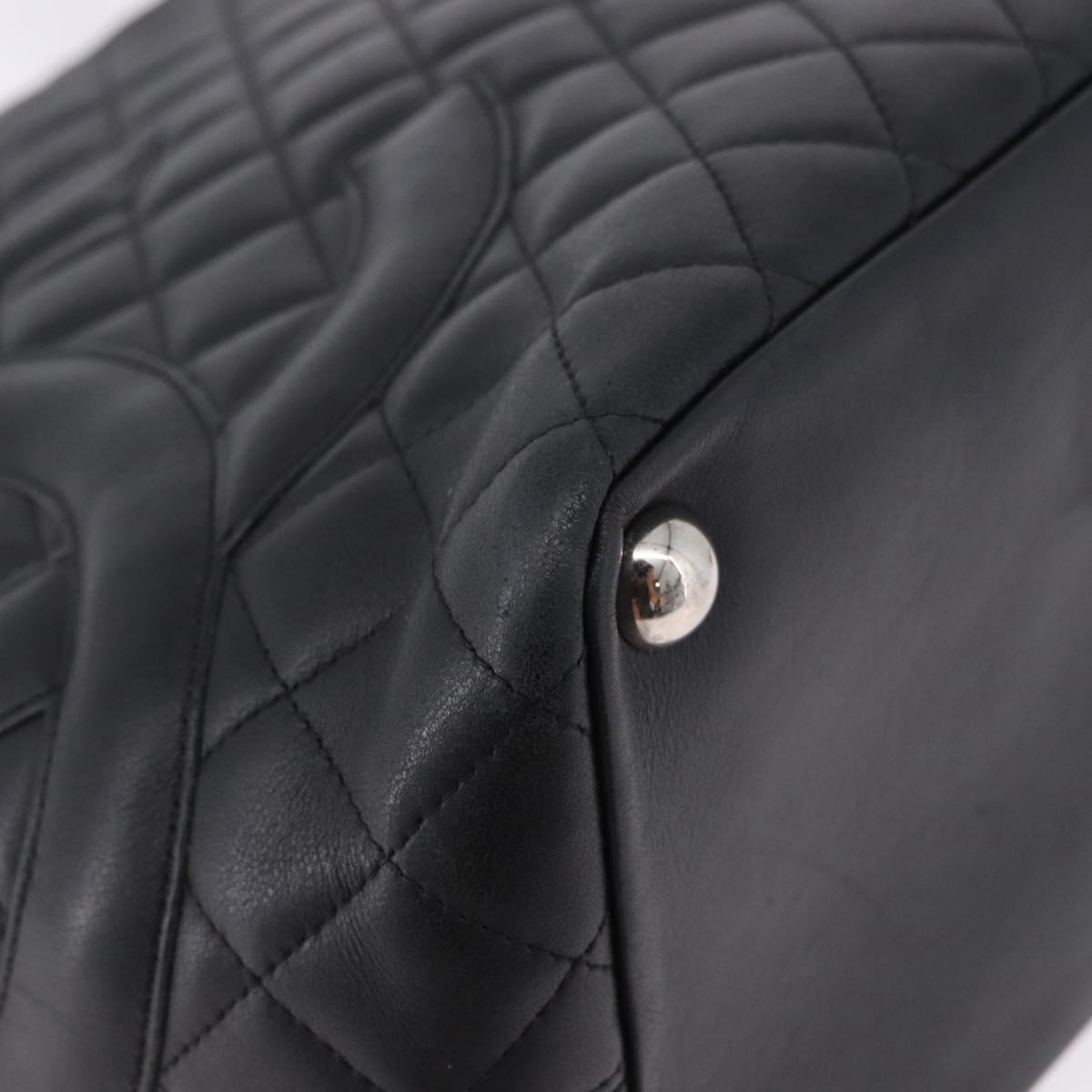 CHANEL Matelasse Cambon Line COCO Mark Tote Bag Leather Black CC Auth ka5210V