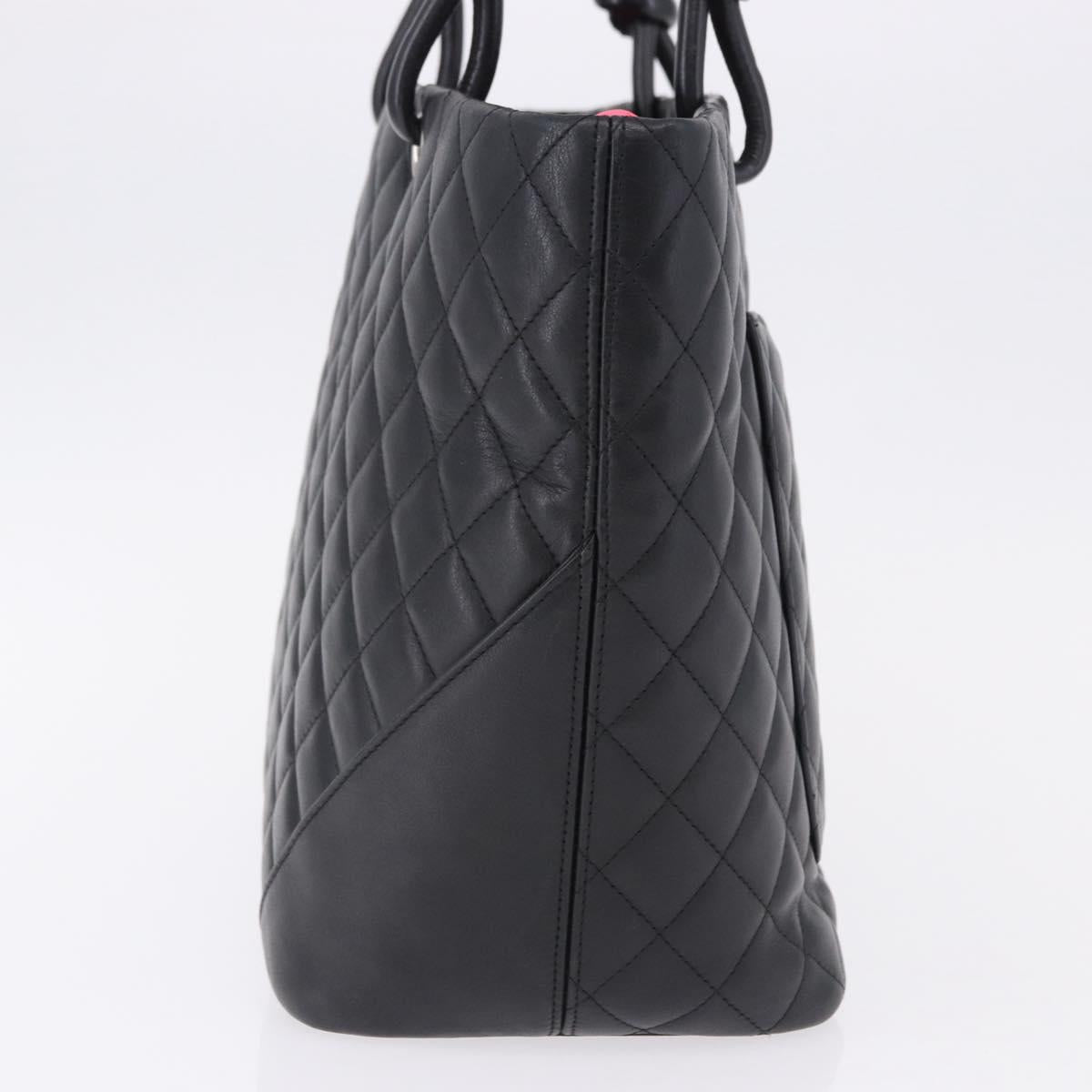 CHANEL Matelasse Cambon Line COCO Mark Tote Bag Leather Black CC Auth ka5210V