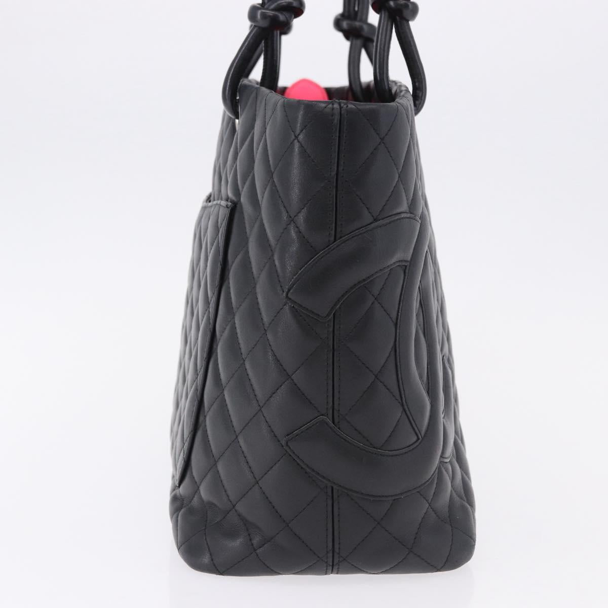 CHANEL Matelasse Cambon Line COCO Mark Tote Bag Leather Black CC Auth ka5210V
