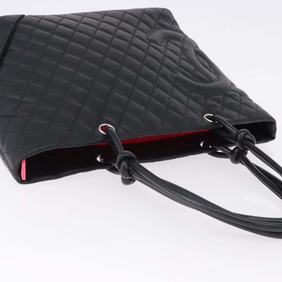 CHANEL Matelasse Cambon Line COCO Mark Tote Bag Leather Black CC Auth ka5210V