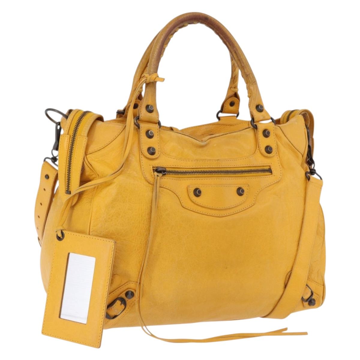 BALENCIAGA Classic Vero Hand Bag Leather 2way Yellow 235216 Auth ka5212A