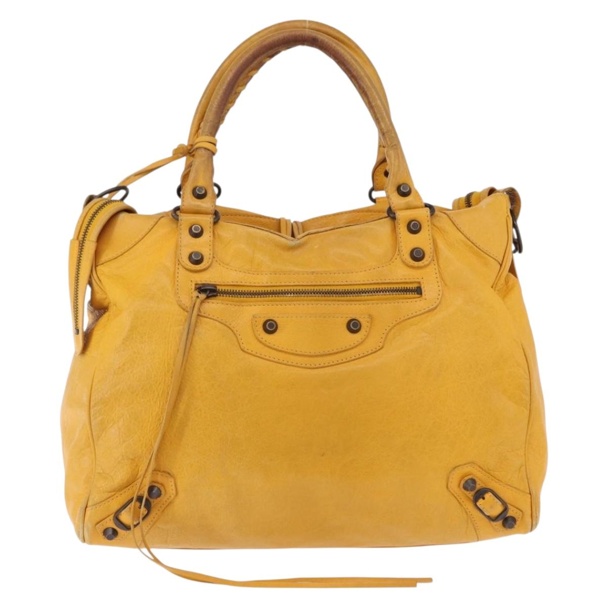 BALENCIAGA Classic Vero Hand Bag Leather 2way Yellow 235216 Auth ka5212A