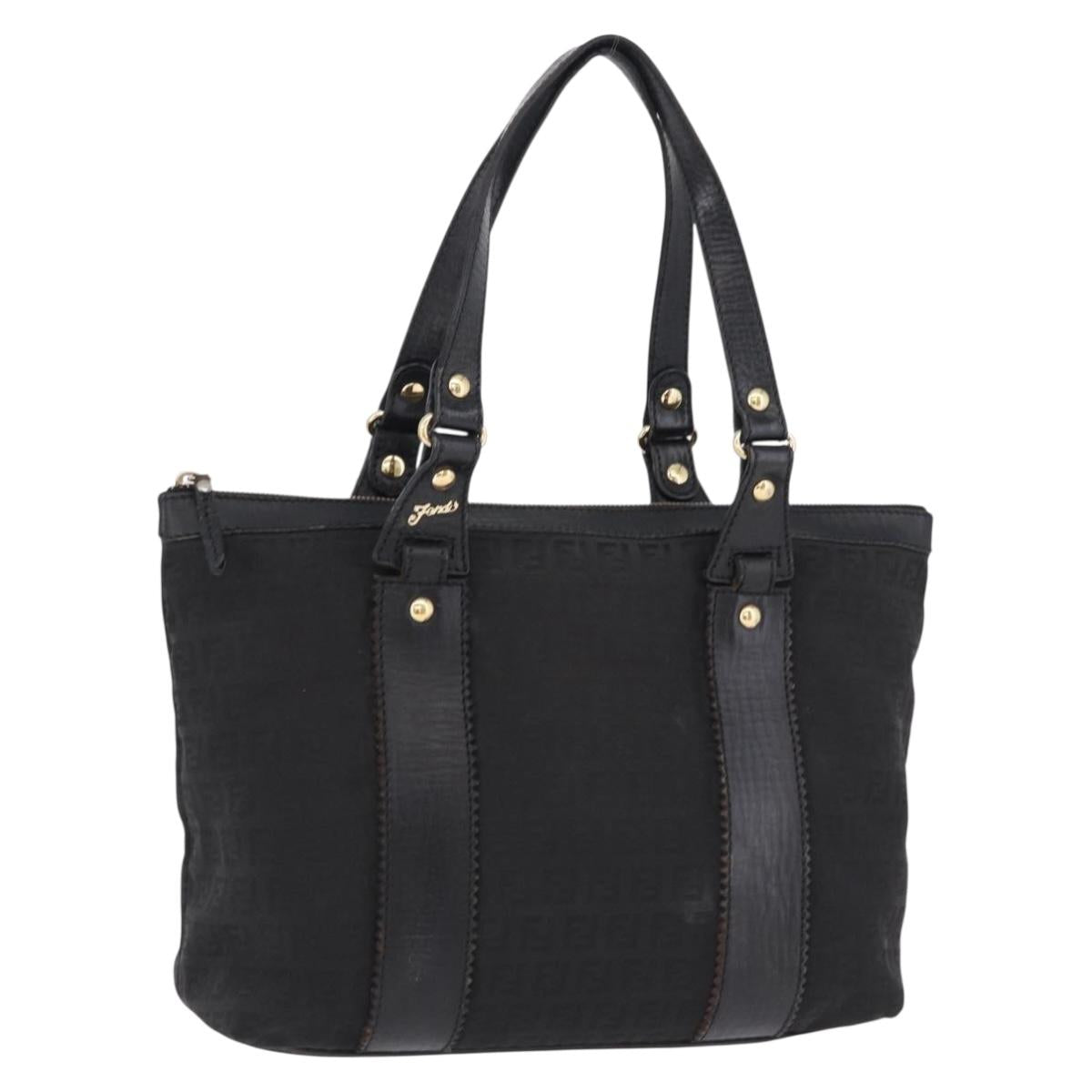 FENDI Zucchino Canvas Tote Bag Black Gold Auth ka5213