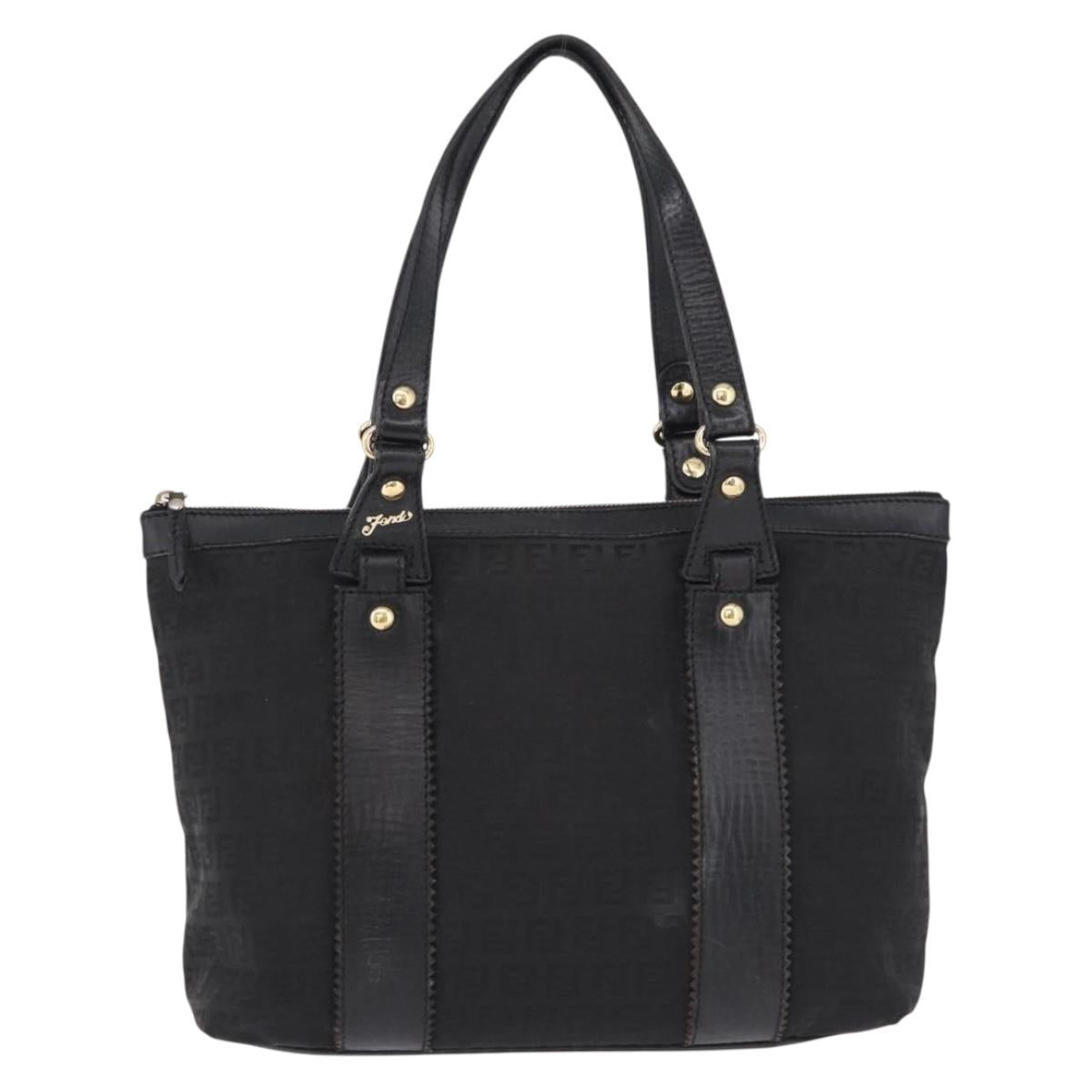 FENDI Zucchino Canvas Tote Bag Black Gold Auth ka5213