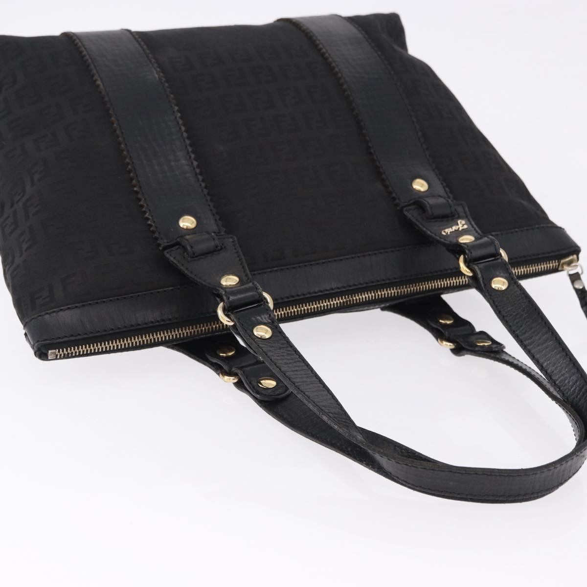 FENDI Zucchino Canvas Tote Bag Black Gold Auth ka5213