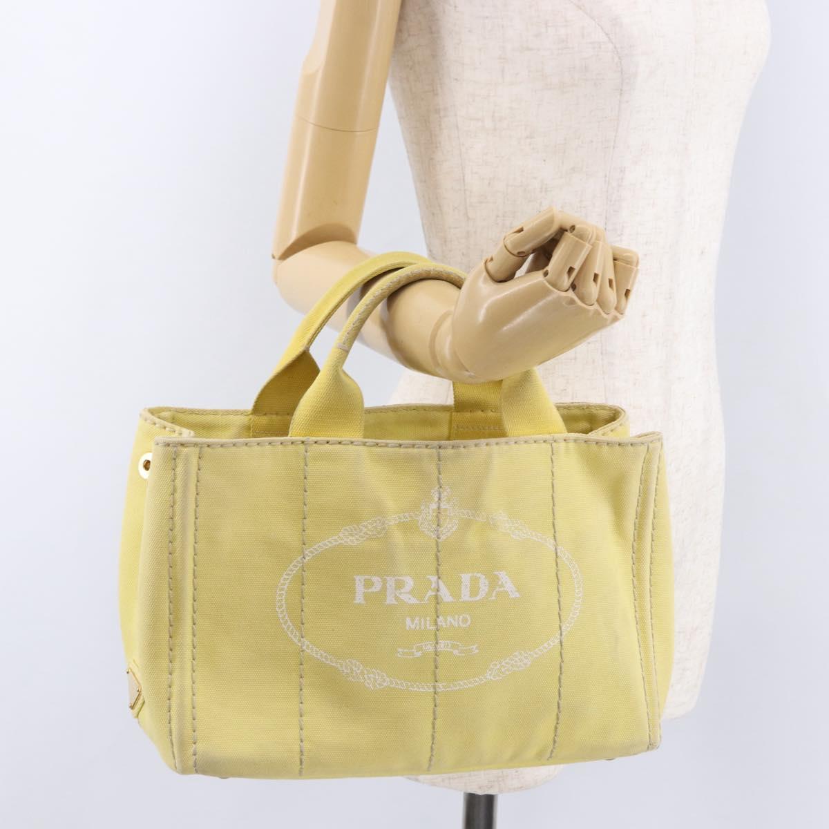 PRADA Kanapa PM Hand Bag Canvas Yellow Gold Auth ka5214