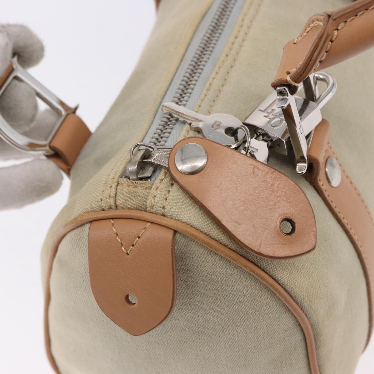 Christian Dior Hand Bag Canvas Beige Silver Auth ka5216A