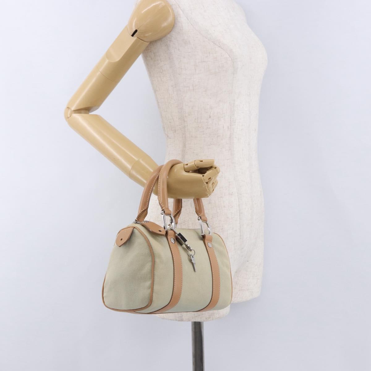 Christian Dior Hand Bag Canvas Beige Silver Auth ka5216A