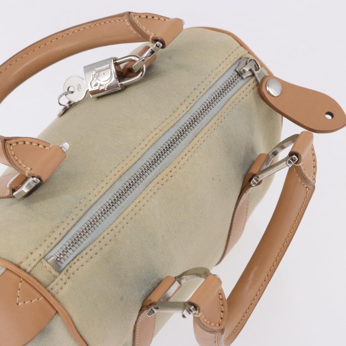 Christian Dior Hand Bag Canvas Beige Silver Auth ka5216A