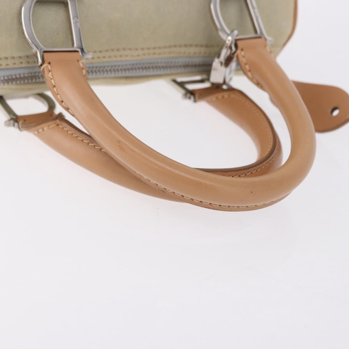 Christian Dior Hand Bag Canvas Beige Silver Auth ka5216A