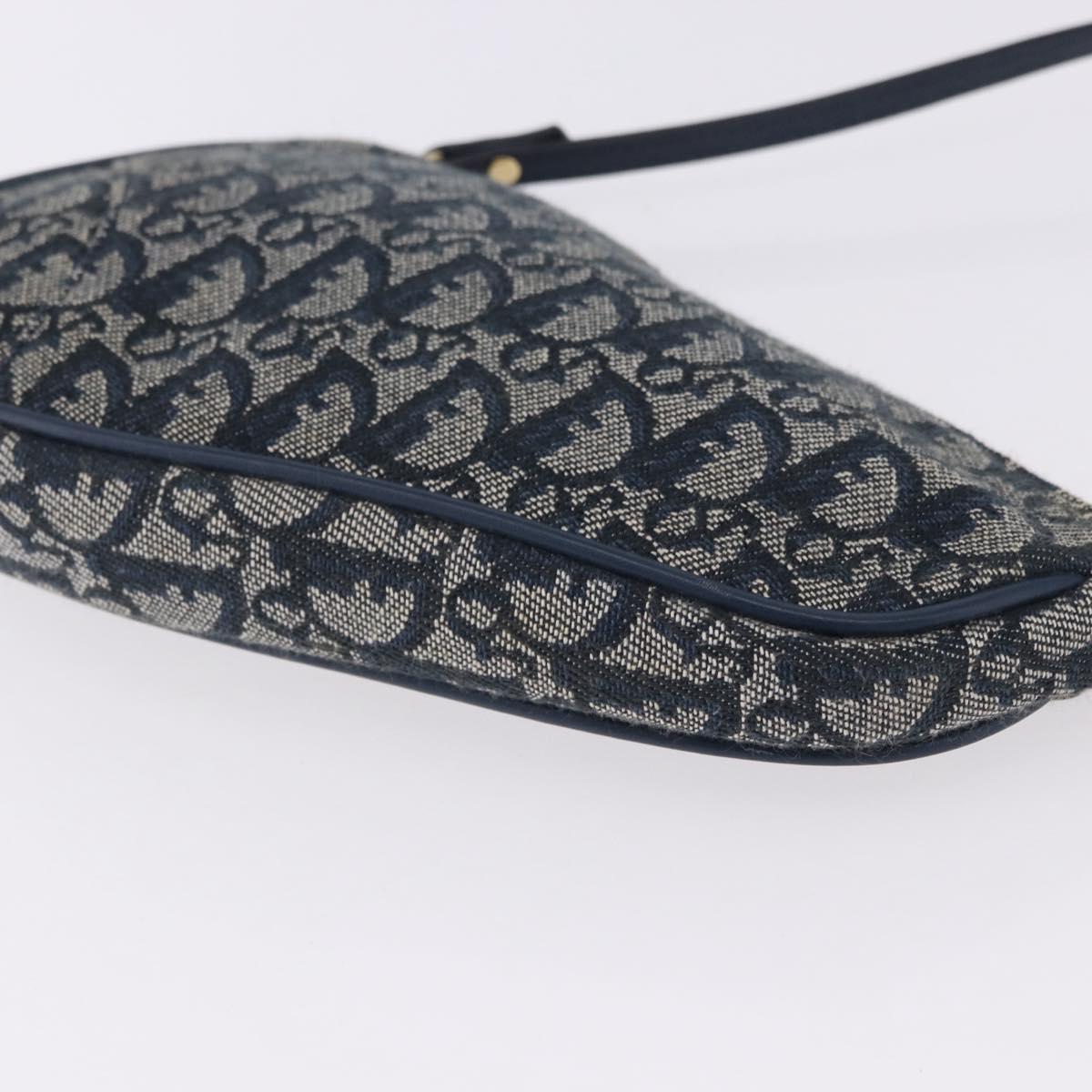 Christian Dior Trotter Canvas Saddle Pouch Navy Gold Auth ka5217