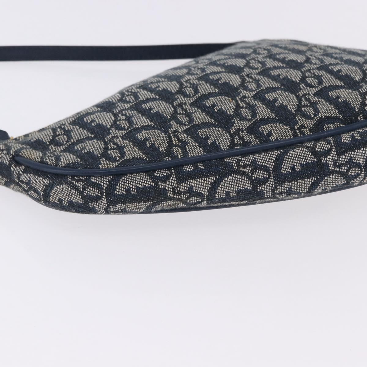 Christian Dior Trotter Canvas Saddle Pouch Navy Gold Auth ka5217