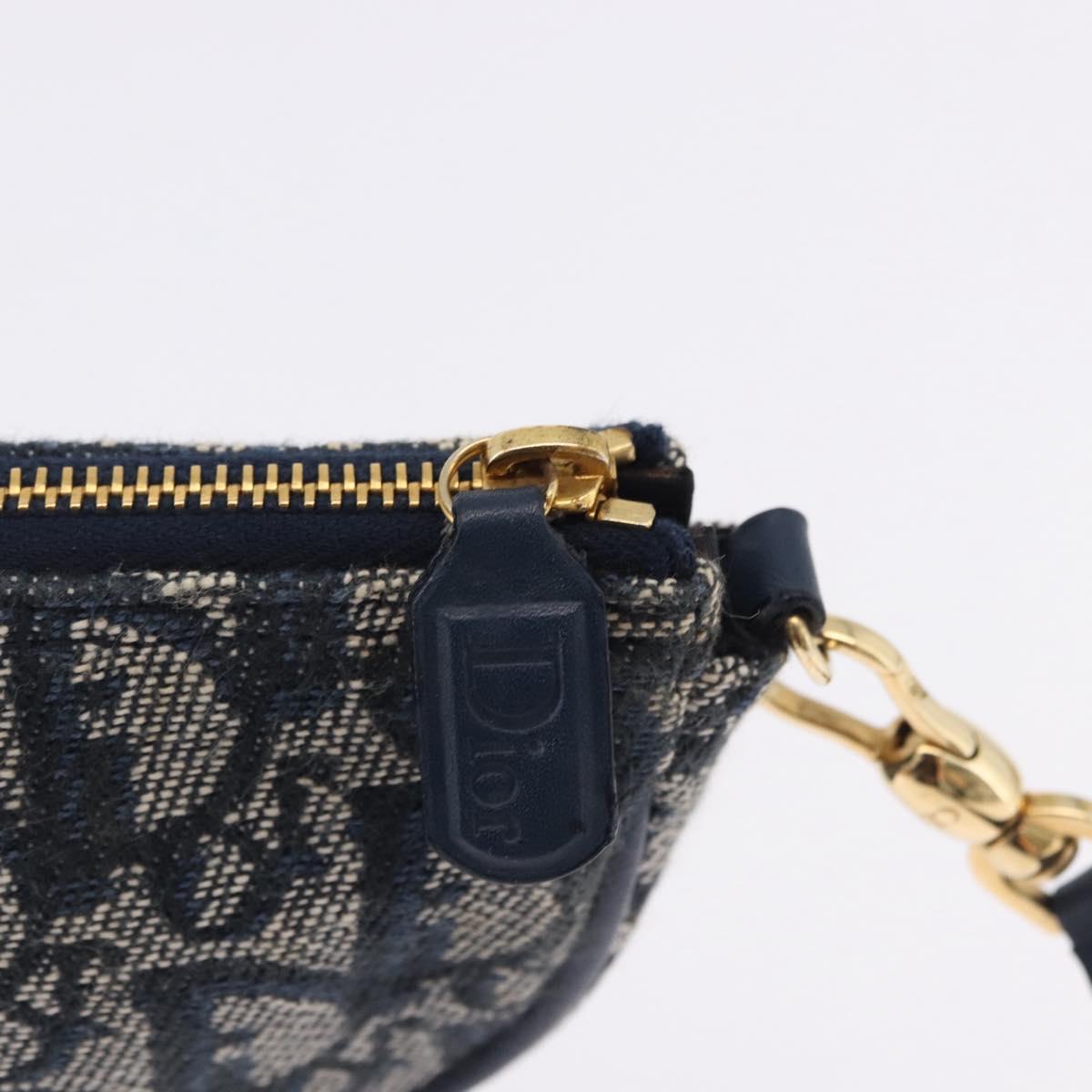 Christian Dior Trotter Canvas Saddle Pouch Navy Gold Auth ka5217