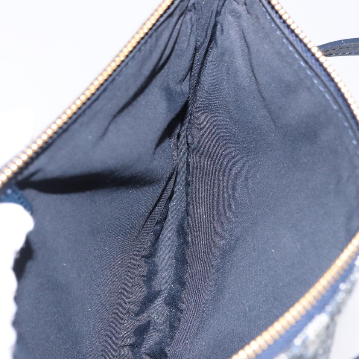 Christian Dior Trotter Canvas Saddle Pouch Navy Gold Auth ka5217