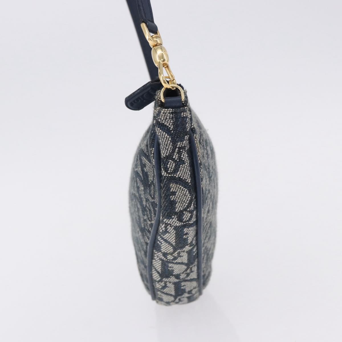 Christian Dior Trotter Canvas Saddle Pouch Navy Gold Auth ka5217