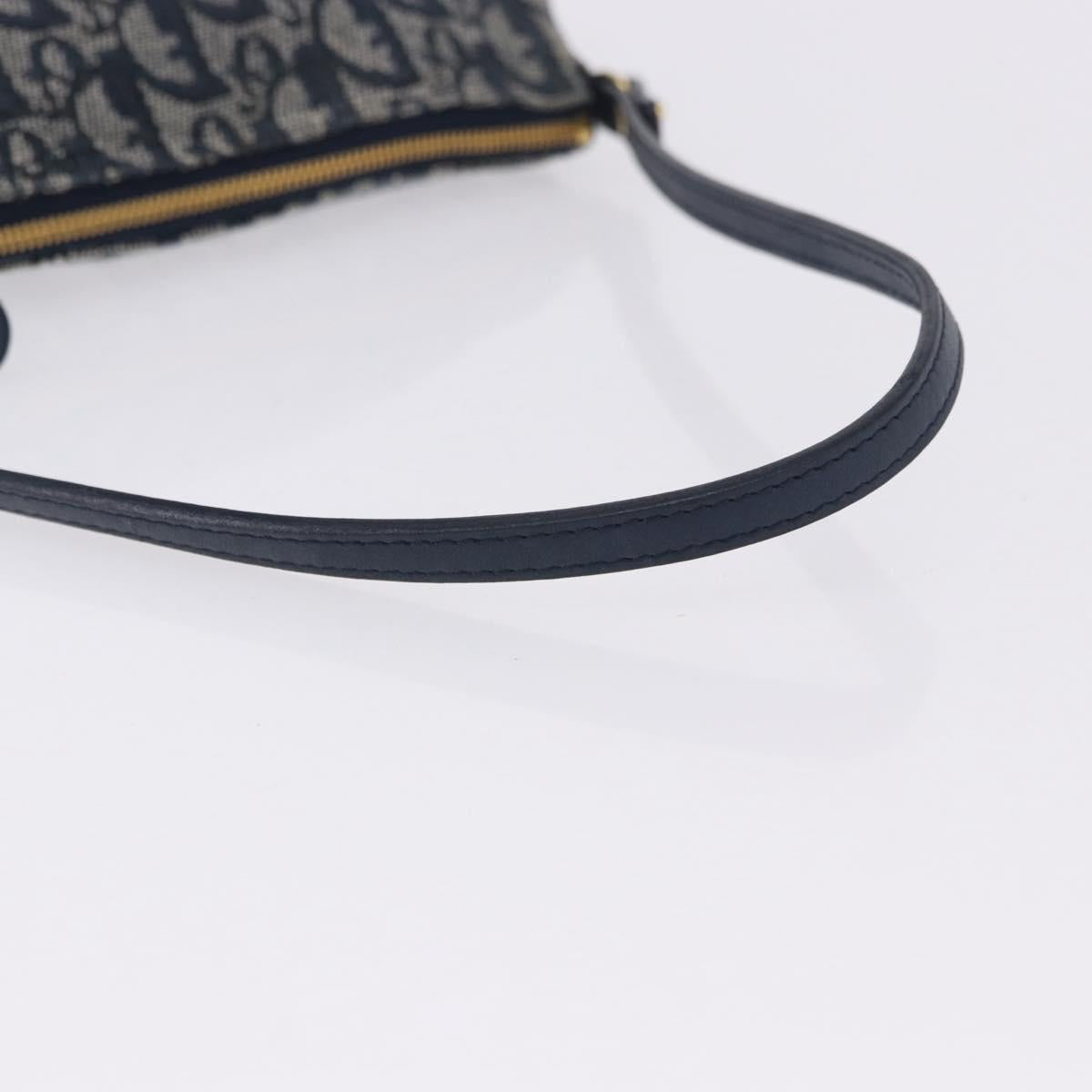 Christian Dior Trotter Canvas Saddle Pouch Navy Gold Auth ka5217