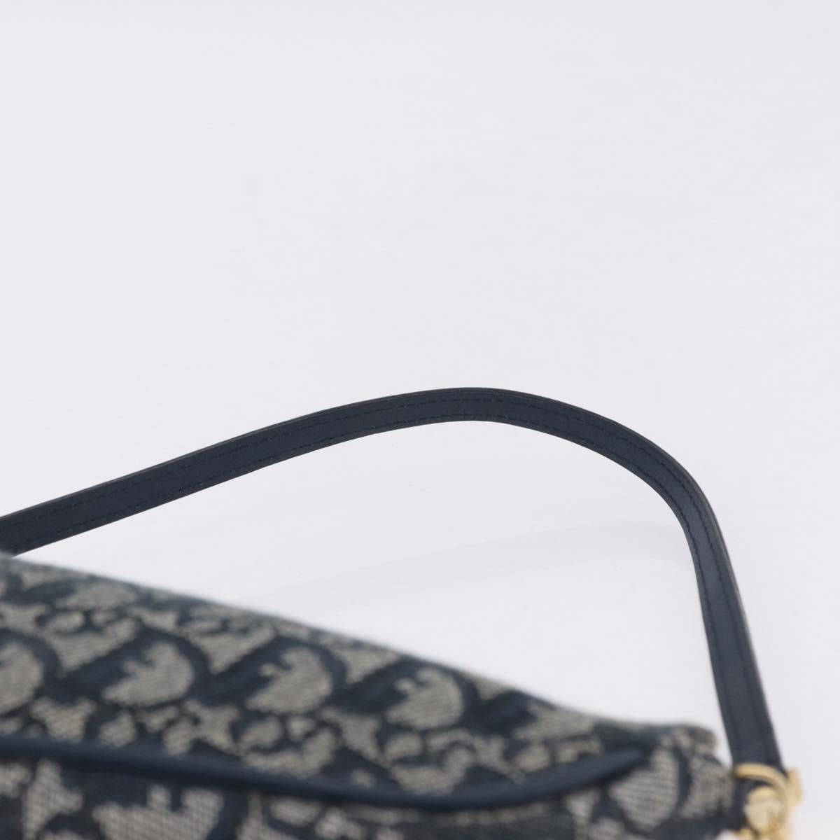 Christian Dior Trotter Canvas Saddle Pouch Navy Gold Auth ka5217