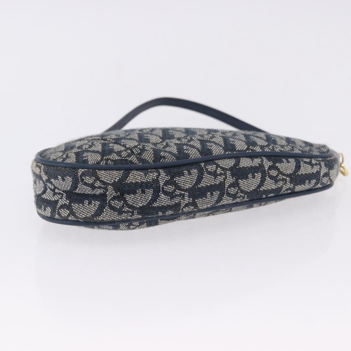 Christian Dior Trotter Canvas Saddle Pouch Navy Gold Auth ka5217