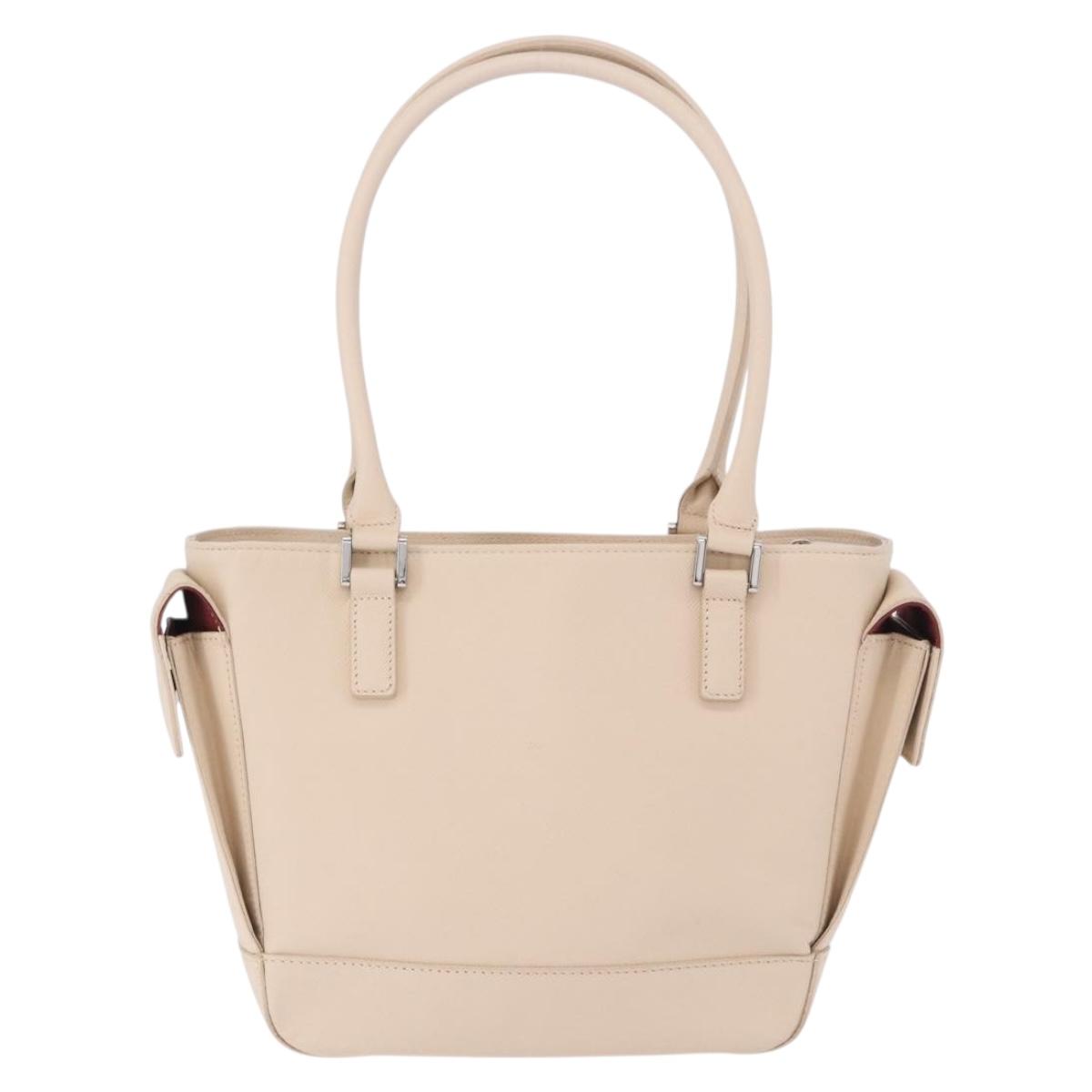 BURBERRY Hand Bag Leather Beige Silver Auth ka5220A