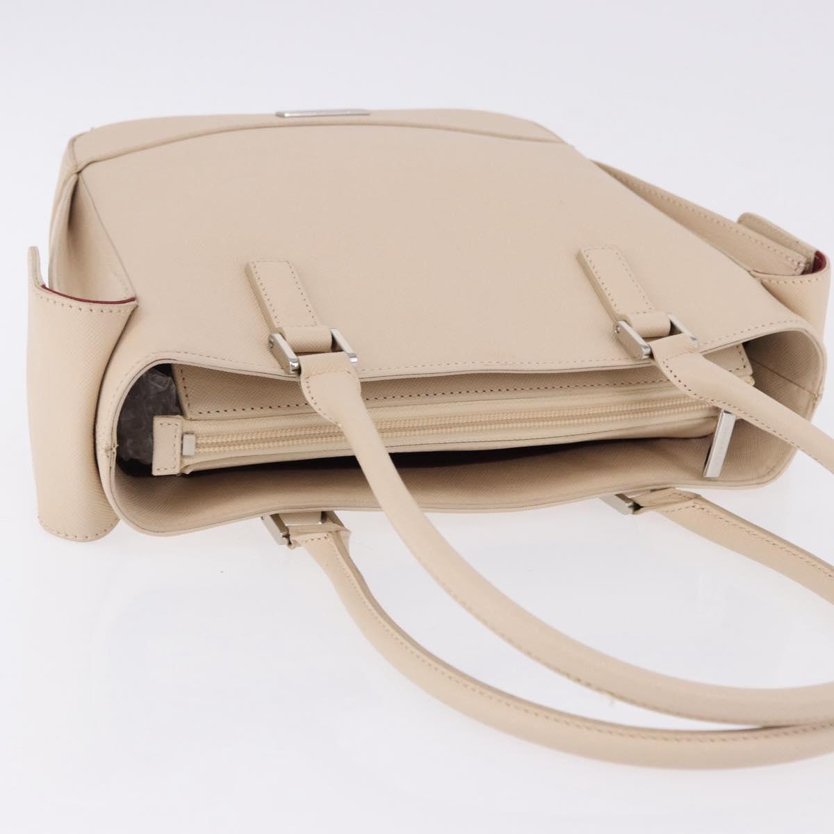BURBERRY Hand Bag Leather Beige Silver Auth ka5220A