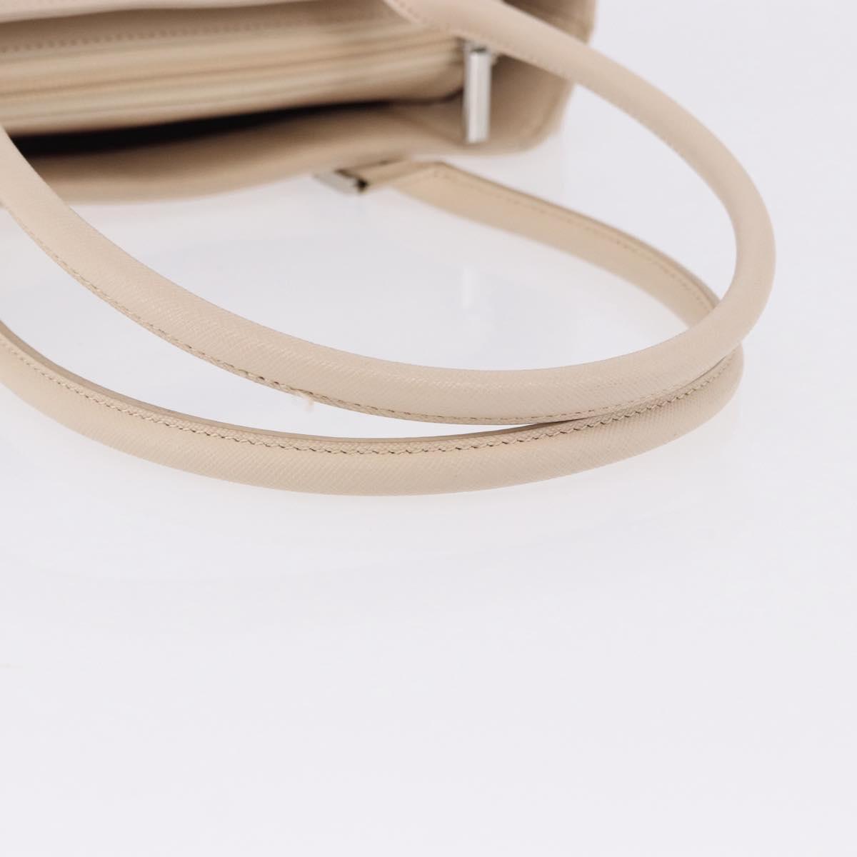 BURBERRY Hand Bag Leather Beige Silver Auth ka5220A
