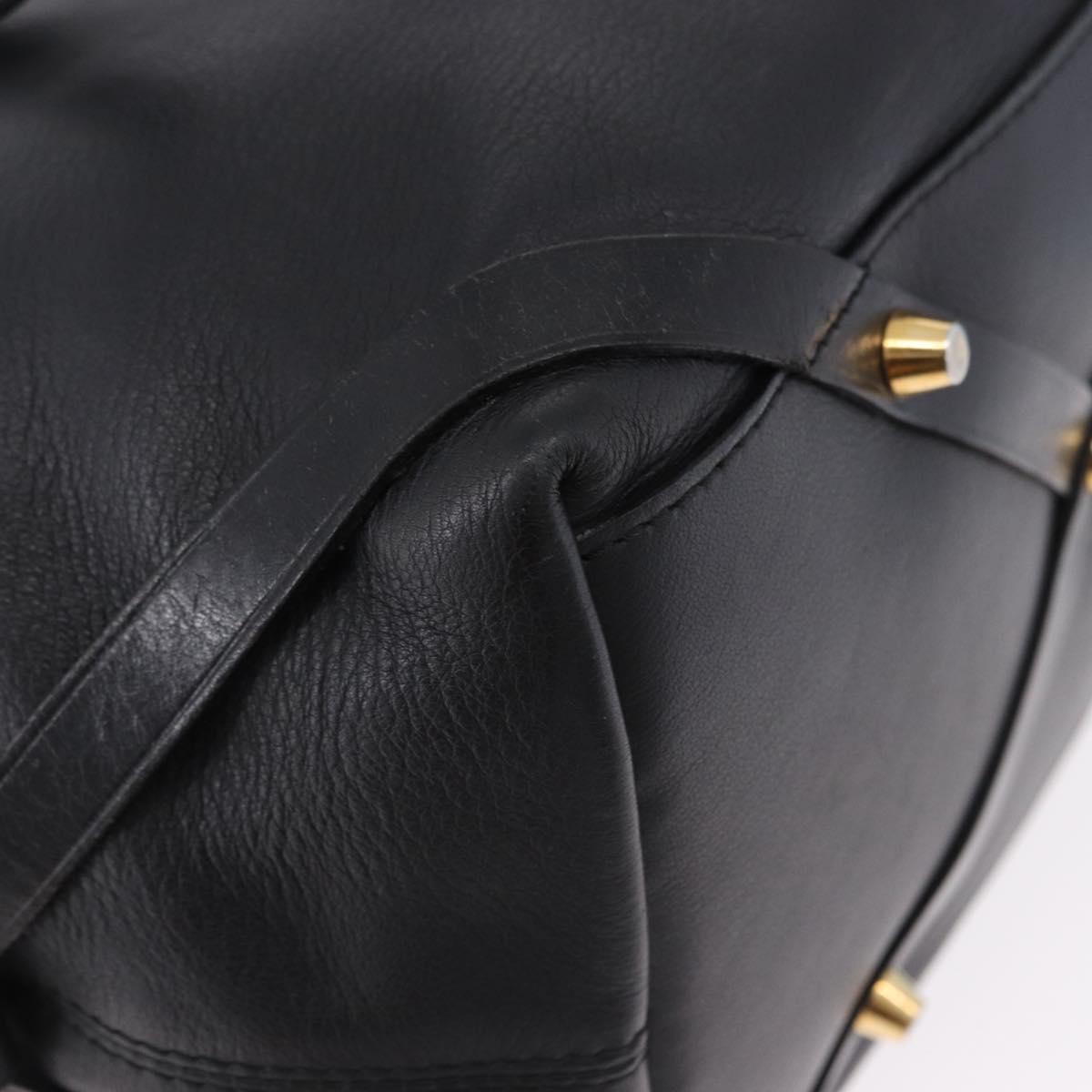 BURBERRY Hand Bag Leather Gold Black Auth ka5221