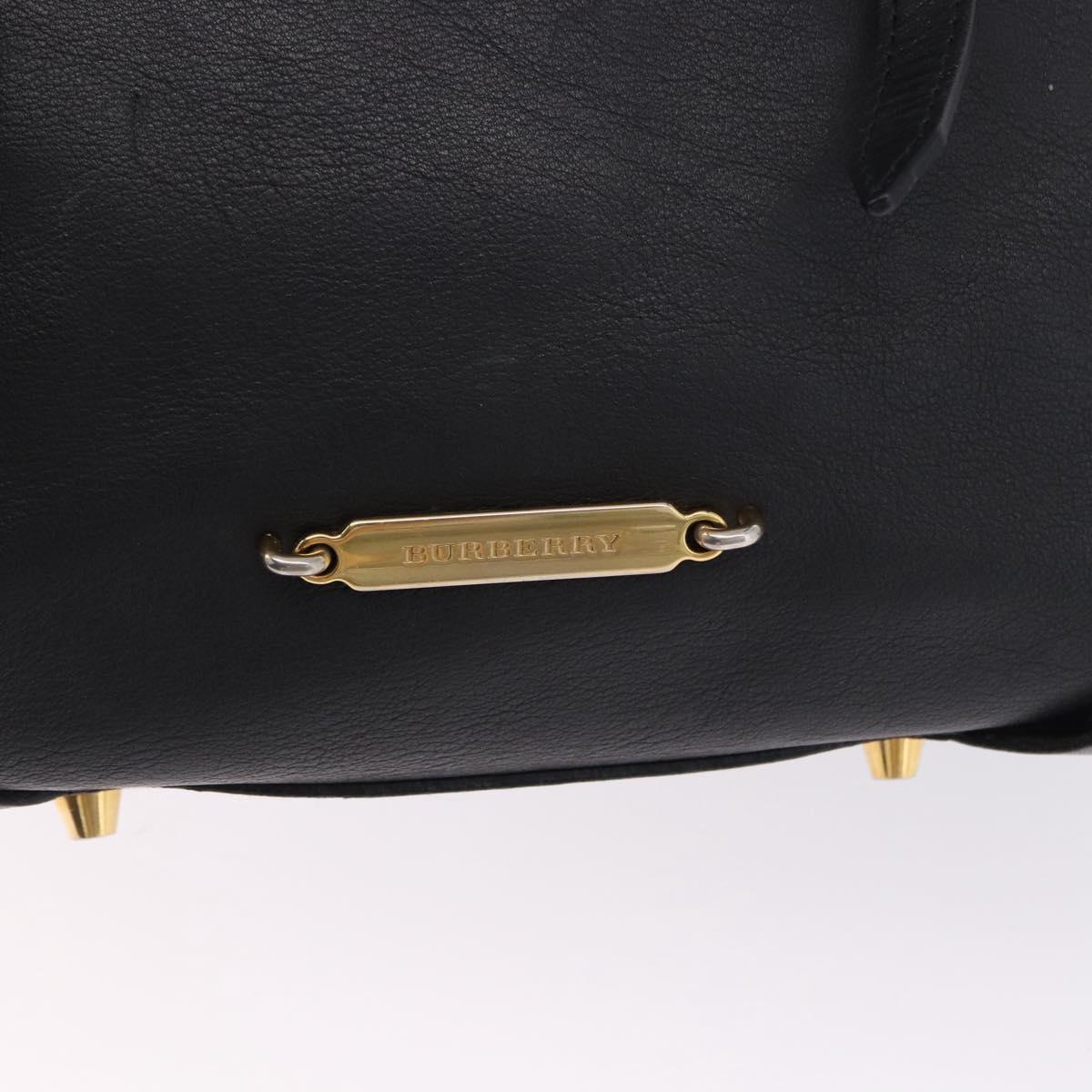 BURBERRY Hand Bag Leather Gold Black Auth ka5221