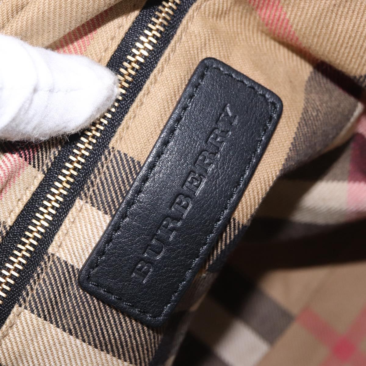 BURBERRY Hand Bag Leather Gold Black Auth ka5221