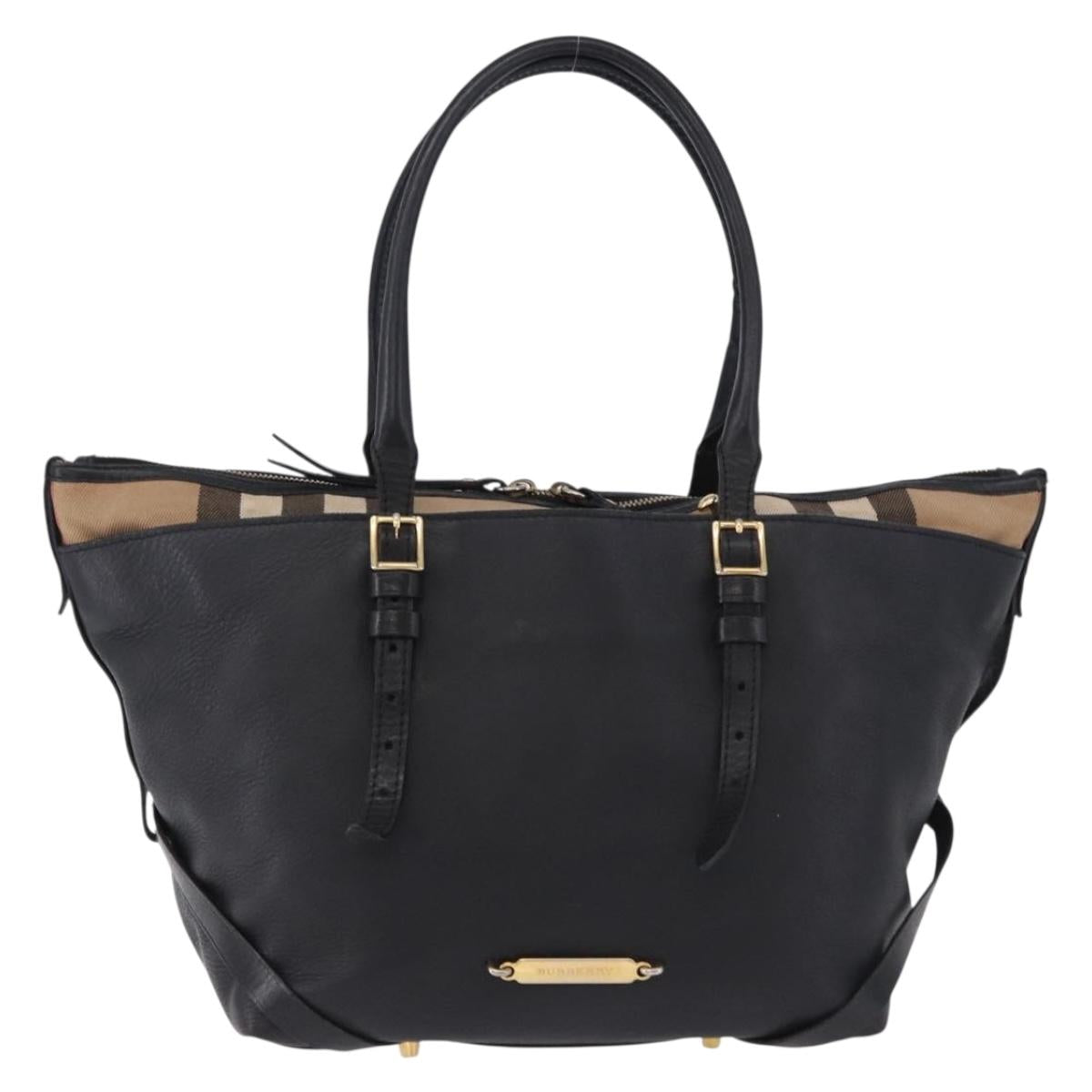 BURBERRY Hand Bag Leather Gold Black Auth ka5221