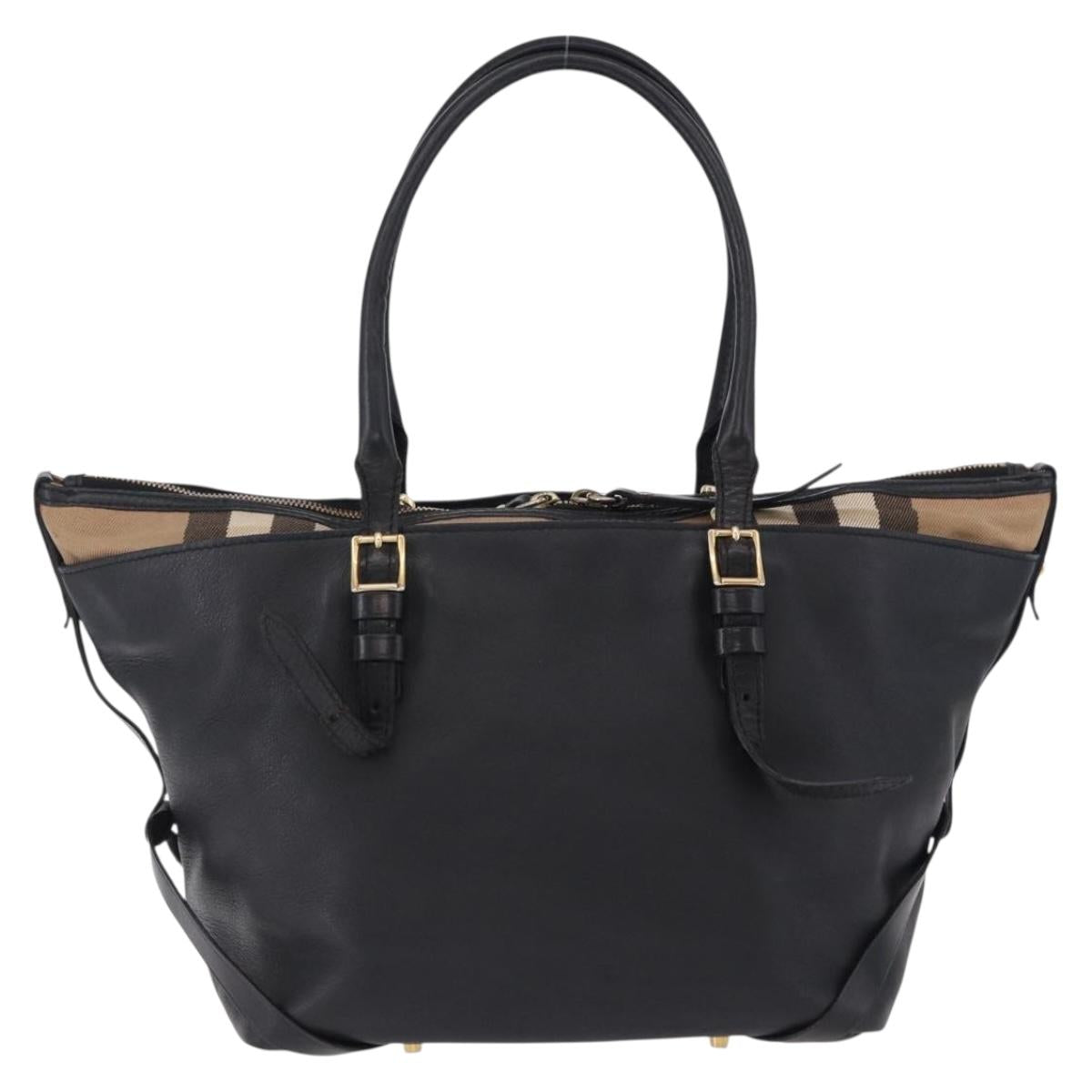 BURBERRY Hand Bag Leather Gold Black Auth ka5221