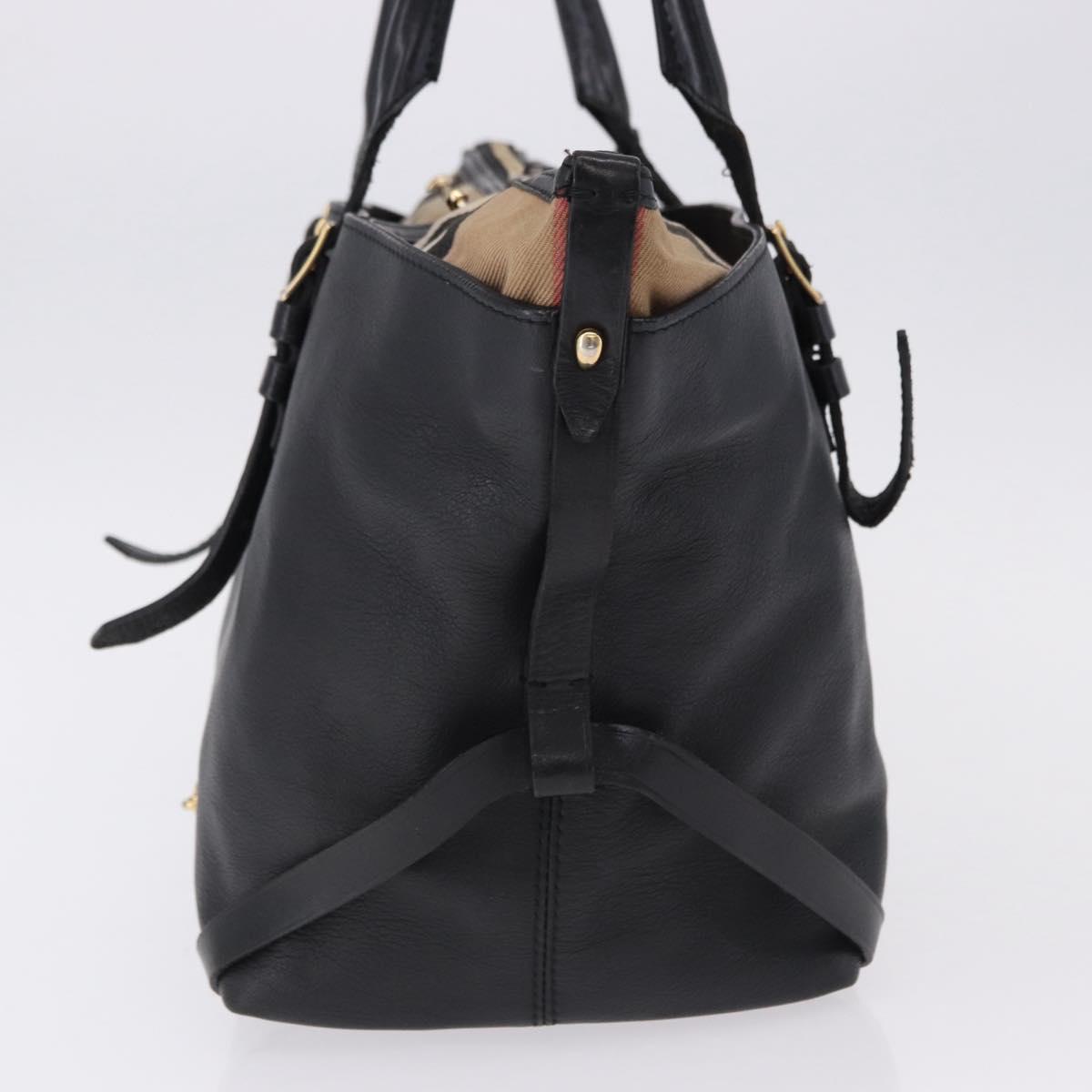 BURBERRY Hand Bag Leather Gold Black Auth ka5221