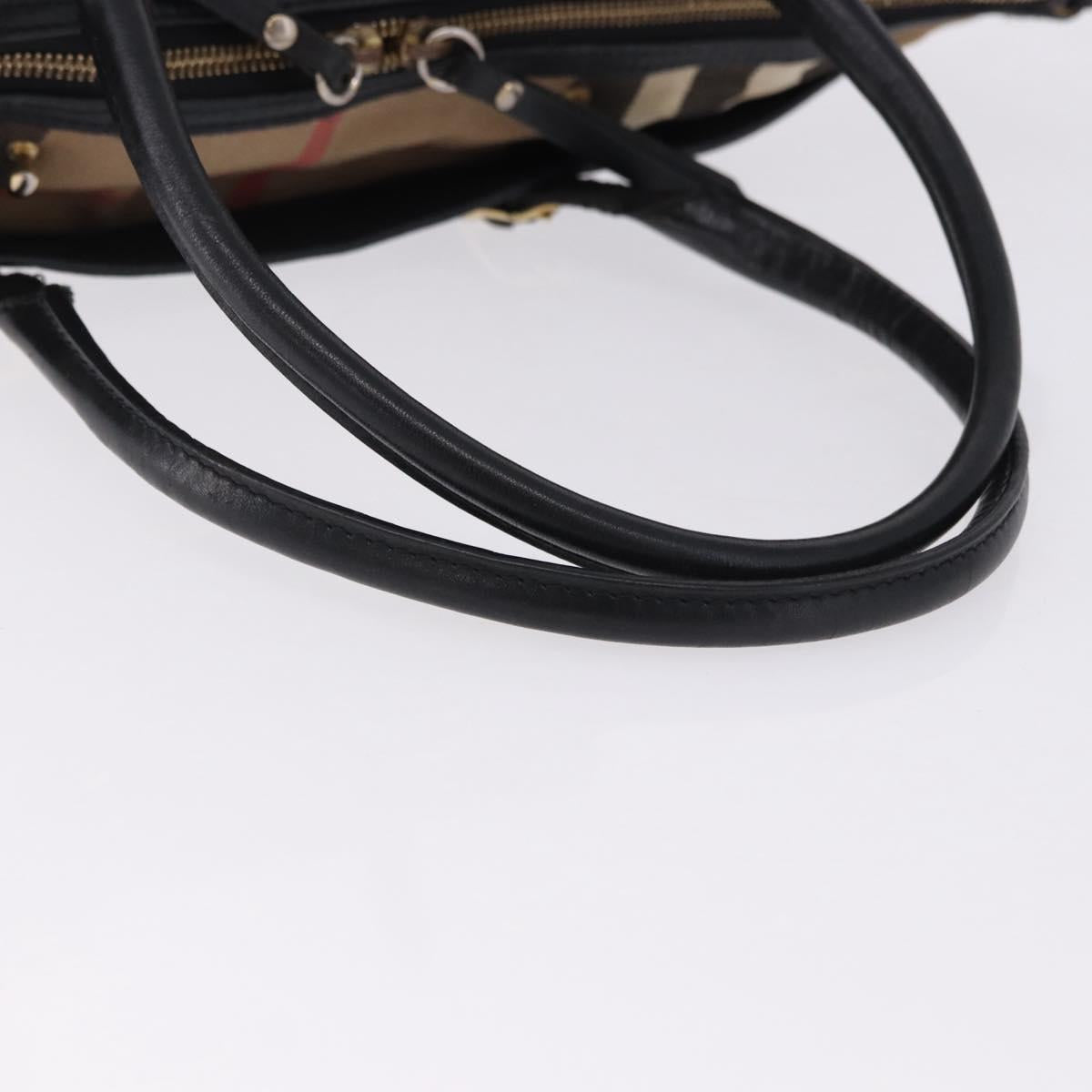 BURBERRY Hand Bag Leather Gold Black Auth ka5221