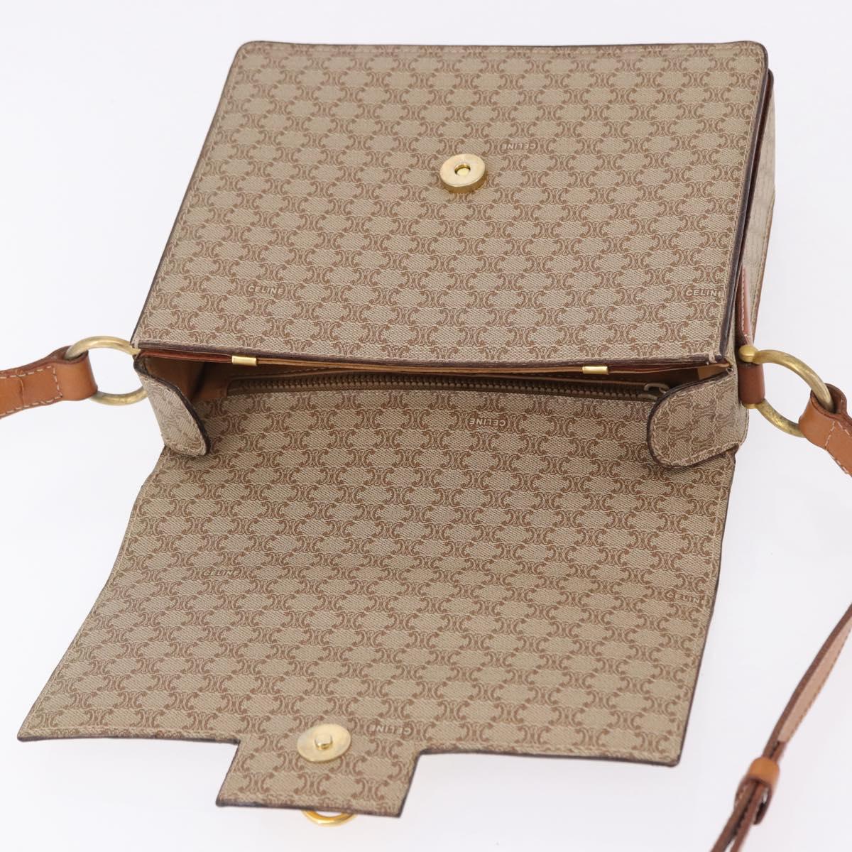 CELINE Macadam Canvas Shoulder Bag PVC Beige Gold Auth ka5222