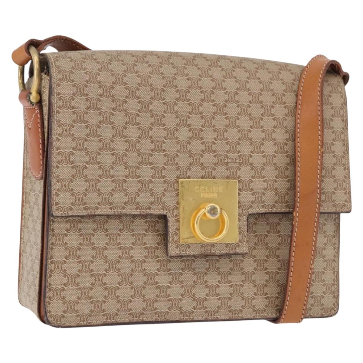 CELINE Macadam Canvas Shoulder Bag PVC Beige Gold Auth ka5222