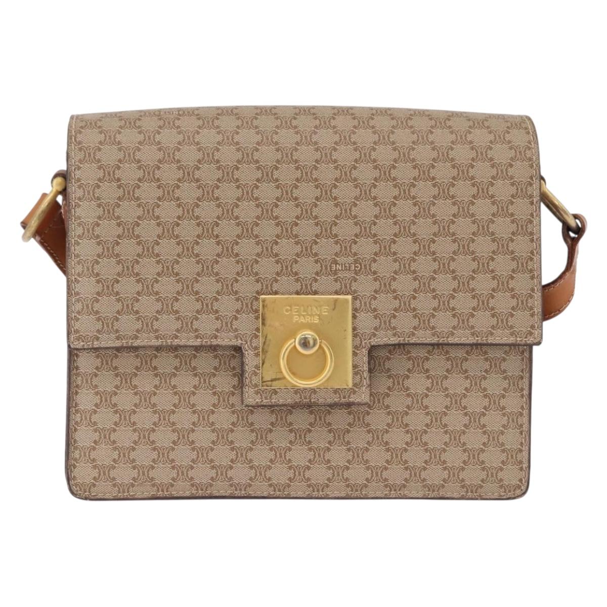 CELINE Macadam Canvas Shoulder Bag PVC Beige Gold Auth ka5222