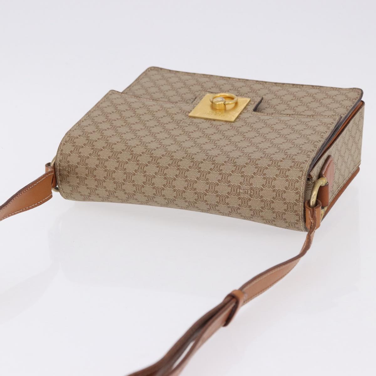 CELINE Macadam Canvas Shoulder Bag PVC Beige Gold Auth ka5222