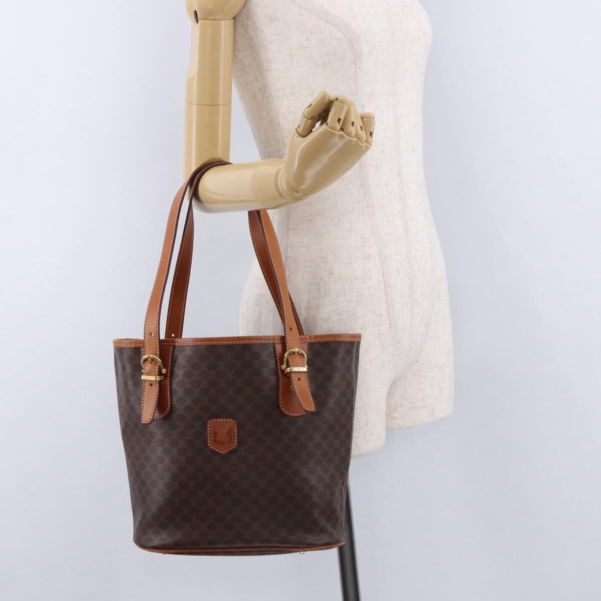 CELINE Macadam Canvas Shoulder Bag PVC Leather Brown Gold Auth ka5224A