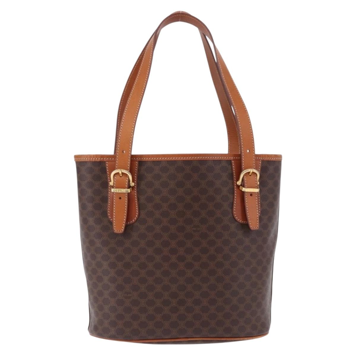 CELINE Macadam Canvas Shoulder Bag PVC Leather Brown Gold Auth ka5224A