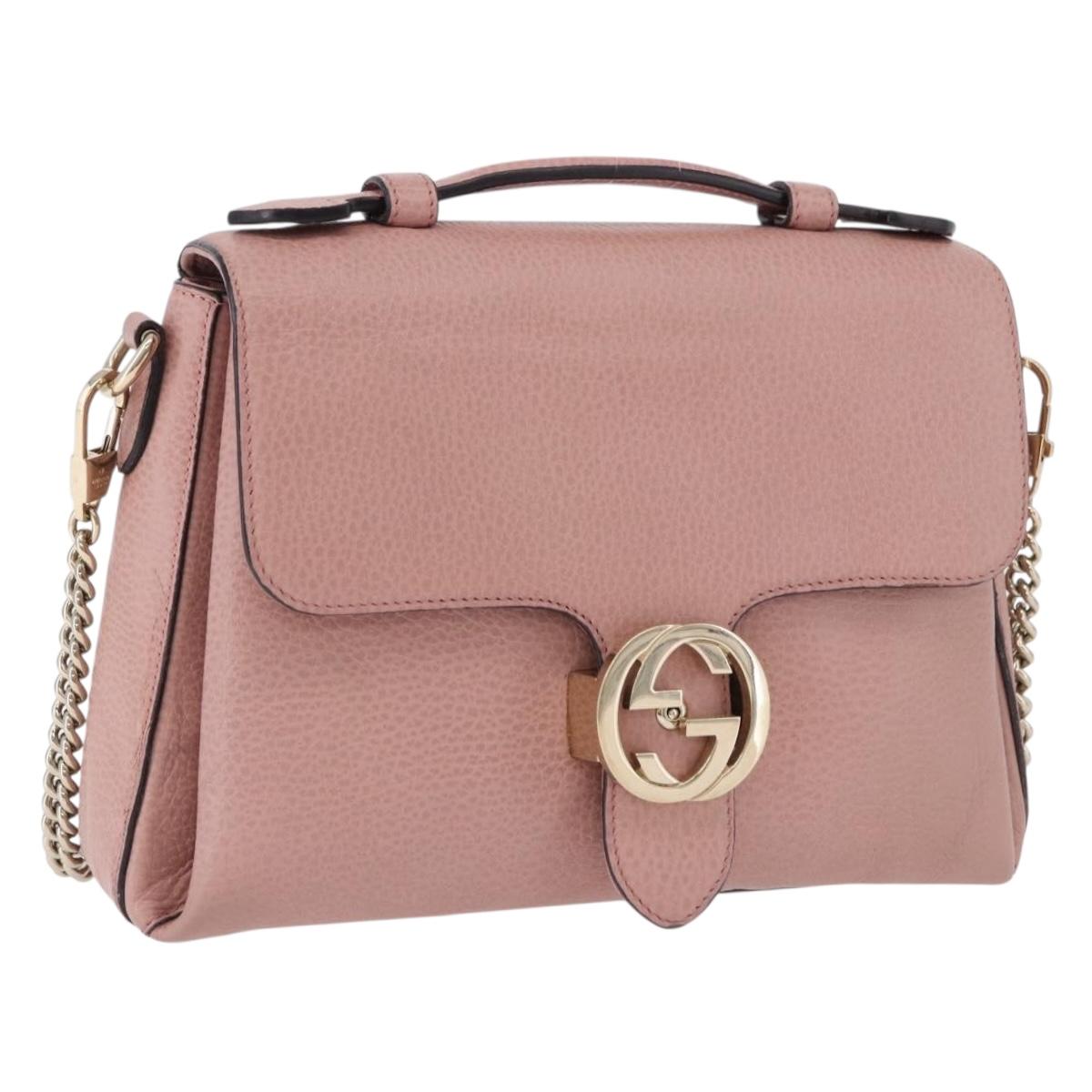 GUCCI Interlocking Hand Bag Leather 2way Outlet Pink Gold 510302 Auth ka5225