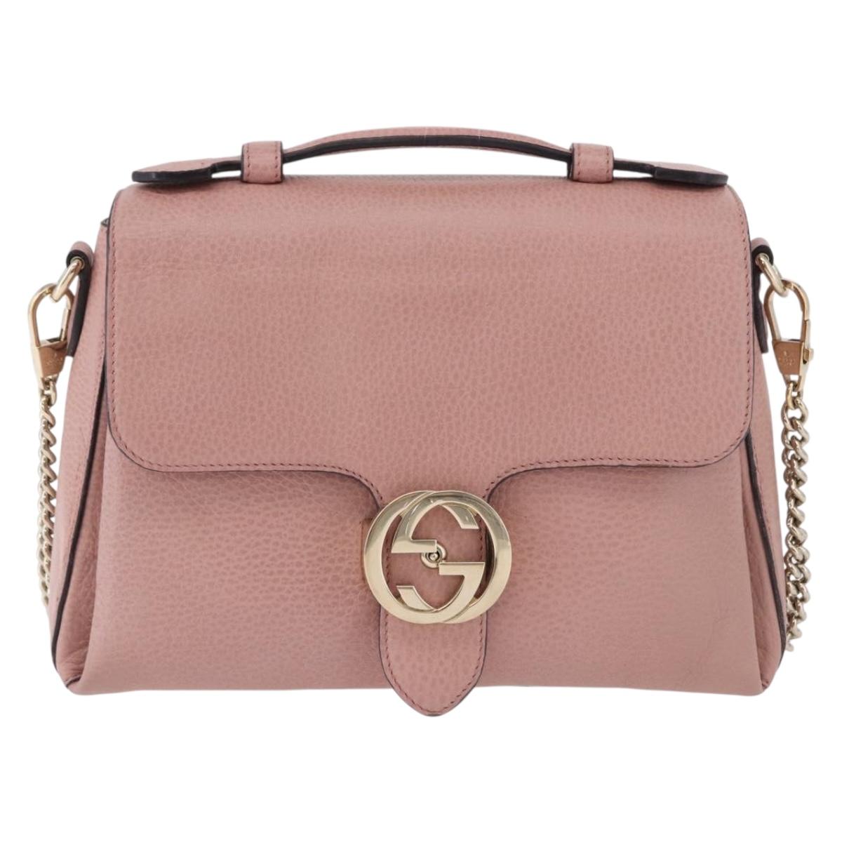 GUCCI Interlocking Hand Bag Leather 2way Outlet Pink Gold 510302 Auth ka5225