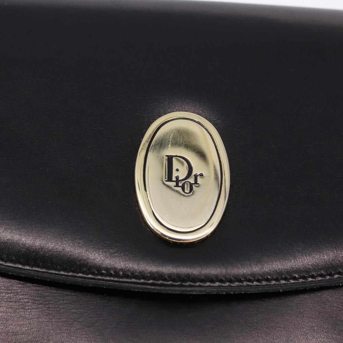 Christian Dior Hand Bag Leather Black Gold Auth ka5226