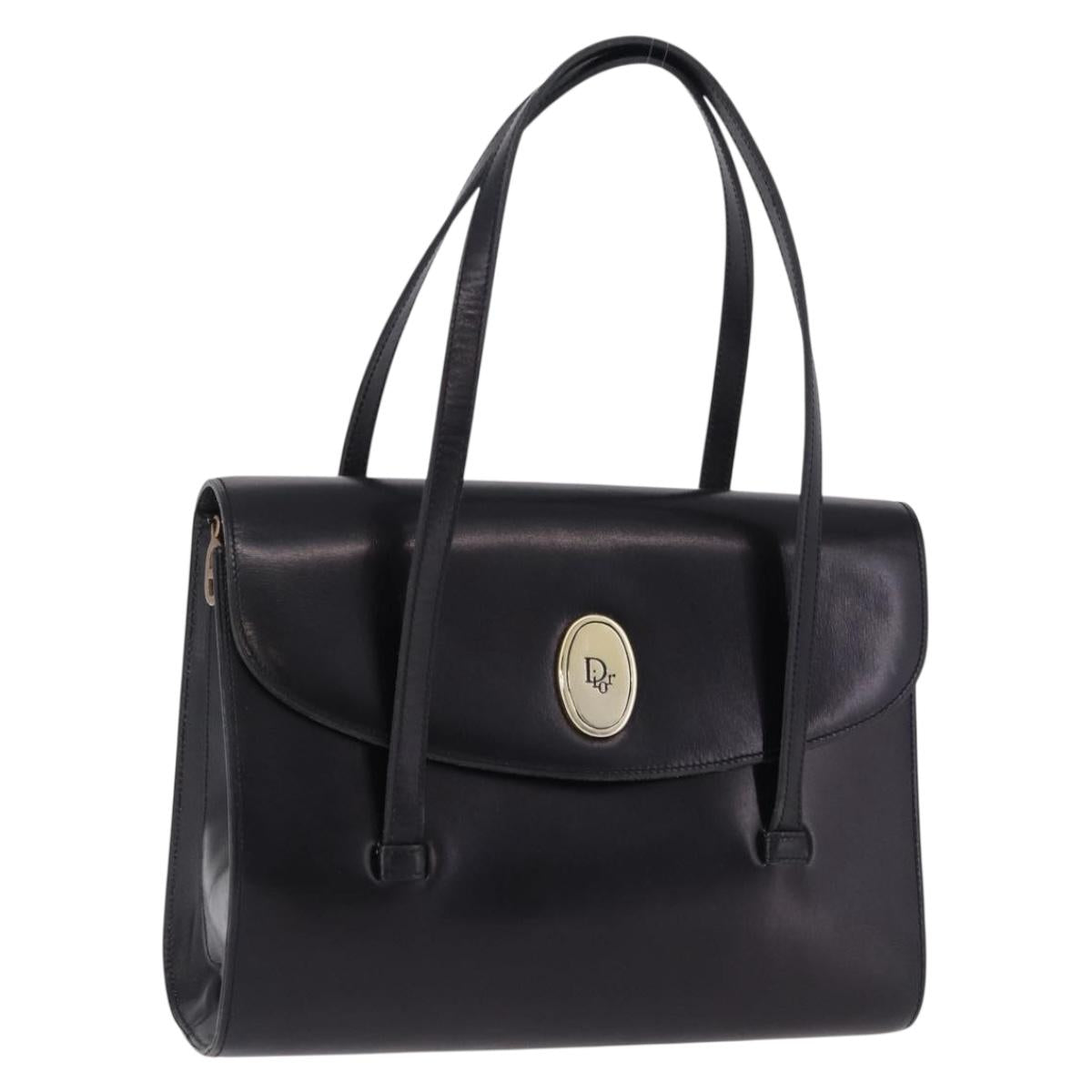 Christian Dior Hand Bag Leather Black Gold Auth ka5226