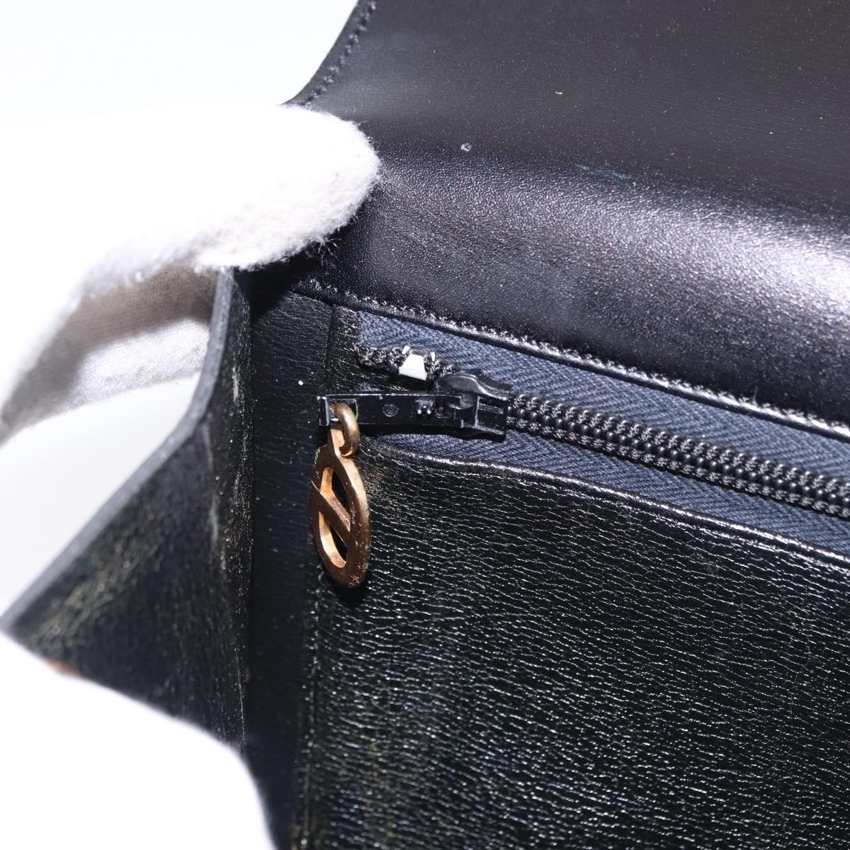 Christian Dior Hand Bag Leather Black Gold Auth ka5226